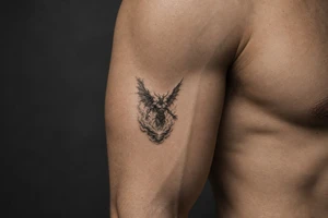 Winged air demon emerging from a vortex of wind. tattoo idea