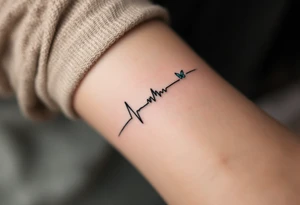 A black EKG waveform tattoo with a small teal butterfly at the end, symbolizing transformation and freedom. tattoo idea