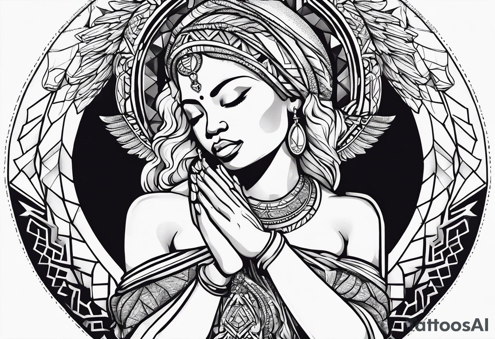african praying angel tattoo idea