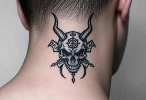 Tribal skulls of the devil with Japanese signs of the dead tattoo idea