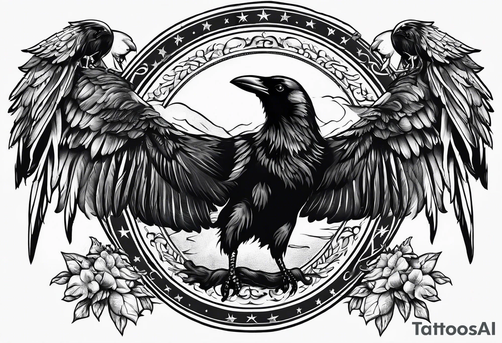 Postage stamp shape, may angels lead you in, raven tattoo idea