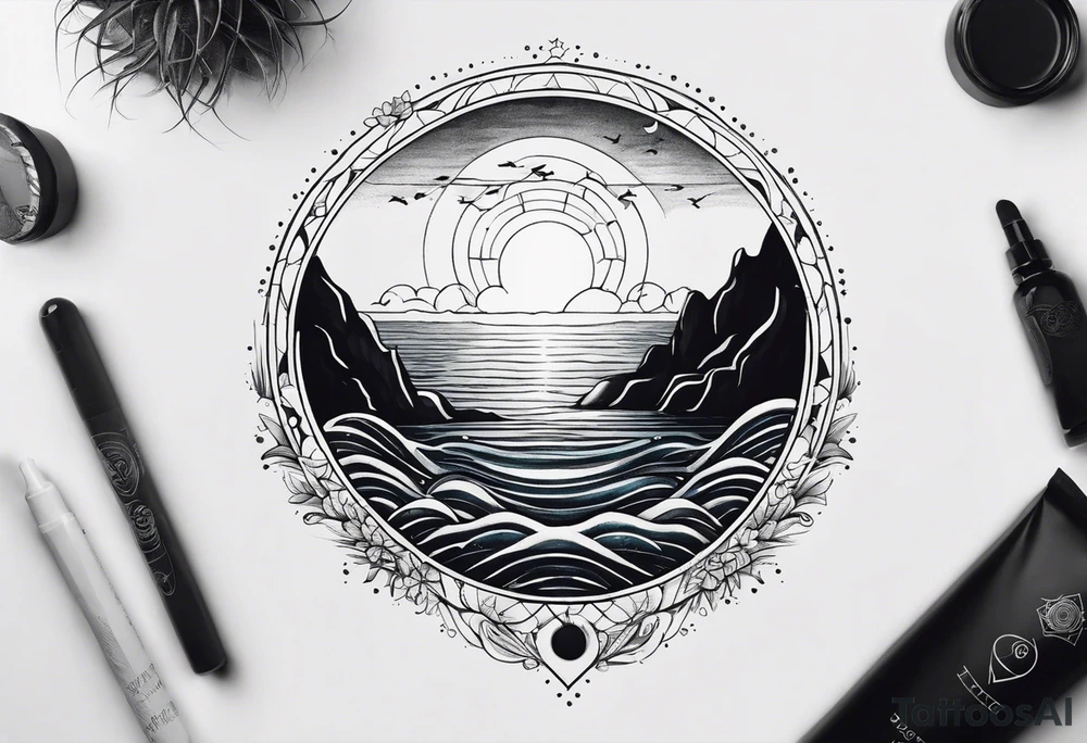 I want a tattoo of the ocean in a circle tattoo idea