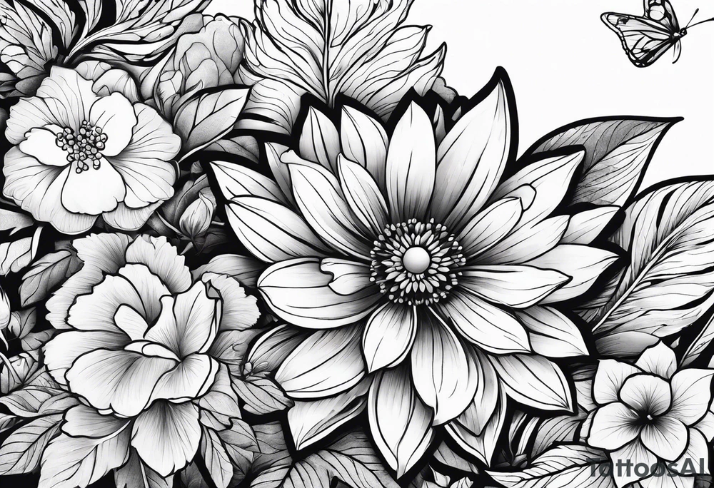 flowers, leaves tattoo idea