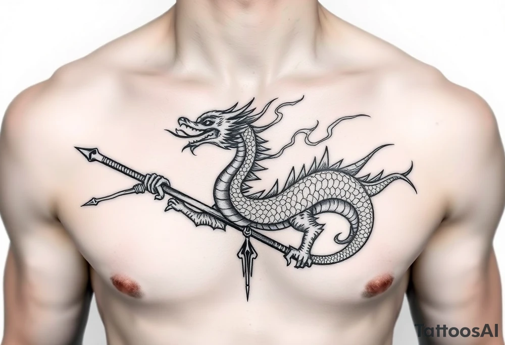 Flow dragon staff fire on the chest tattoo idea
