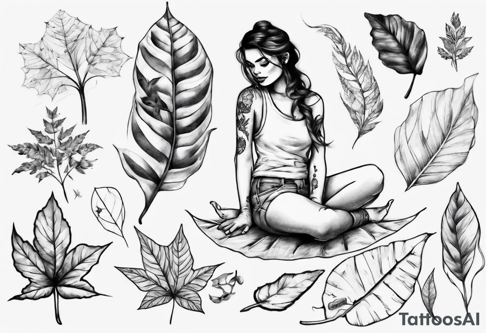 Girl sitting on a leaf tattoo idea