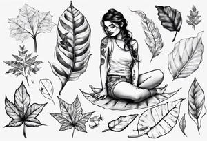 Girl sitting on a leaf tattoo idea