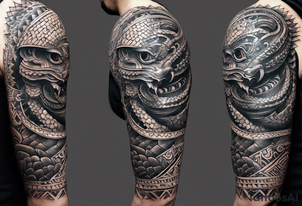 aztec snake sleeve tattoo idea