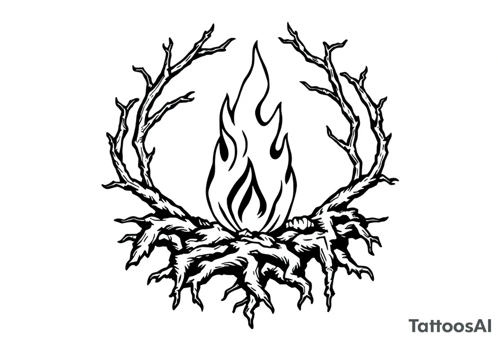 a round flame imprisoned in a roots circle tattoo idea