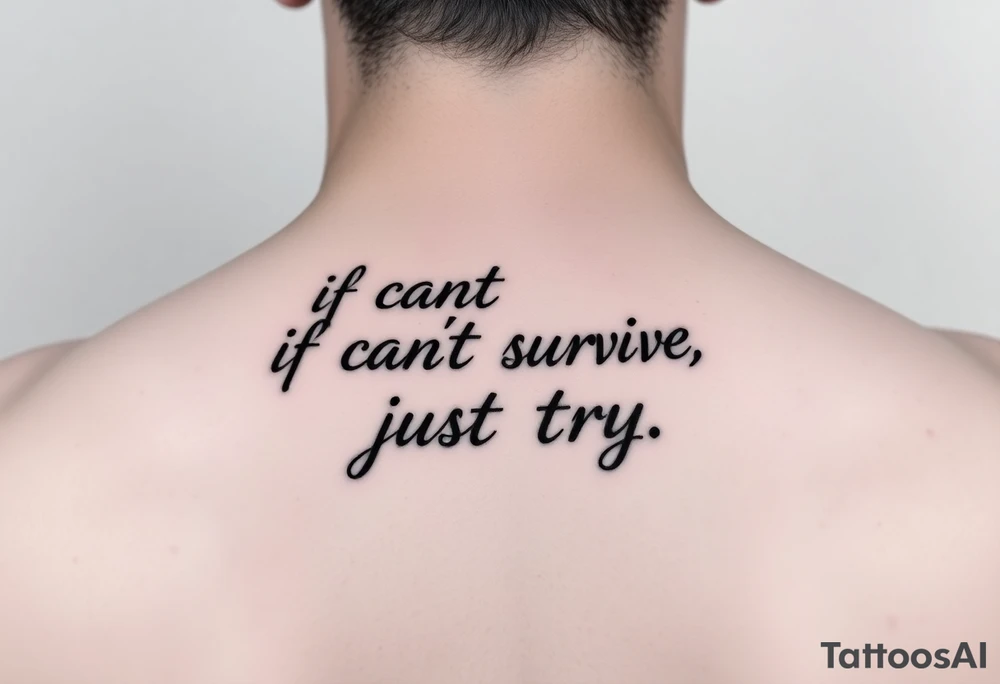 The lyrics “if you can’t survive, just try” in a fancy font tattoo idea