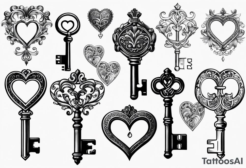 Antique keys heart shaped tattoo idea