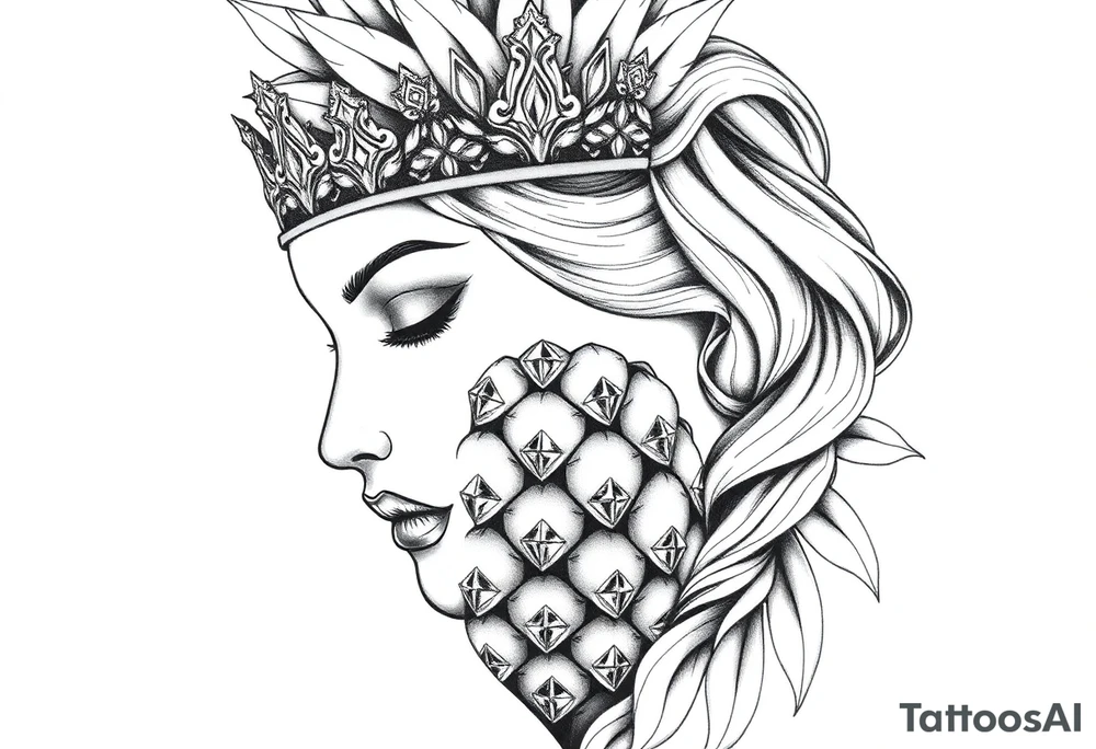 vagina and anus using a pineapple with diamonds, magestic, crown, tattoo idea