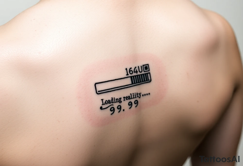 "QR-code tattoo that scans to a 10-second loop of:  
- Buffering symbol  
- Text: 'Loading reality... 99.9%'  

Style: High-contrast. Inner wrist." tattoo idea
