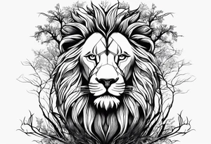 Tree with roots turns into lion head tattoo idea