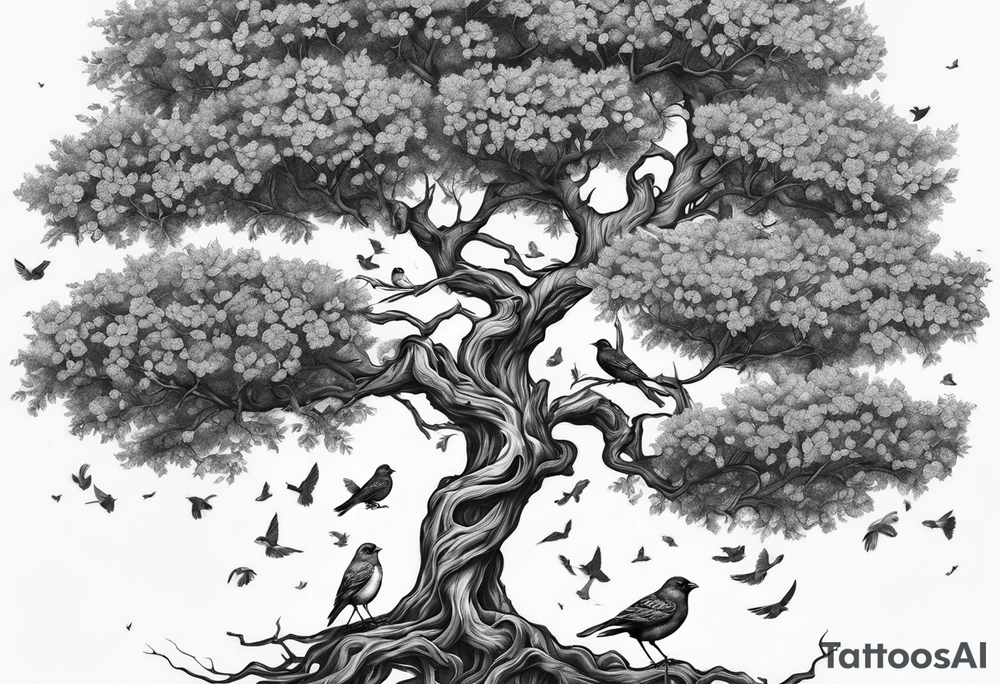 poison tree, strong, tall, birds tattoo idea