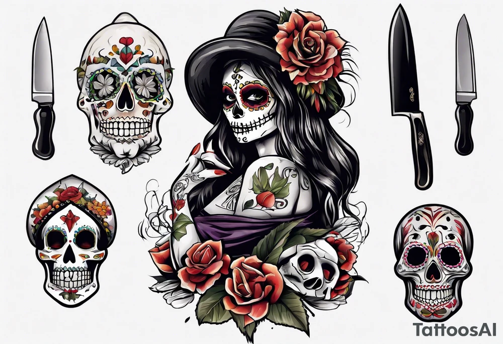 La catrina, cooking, day of the dead, knives, skull tattoo idea
