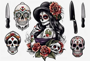 La catrina, cooking, day of the dead, knives, skull tattoo idea
