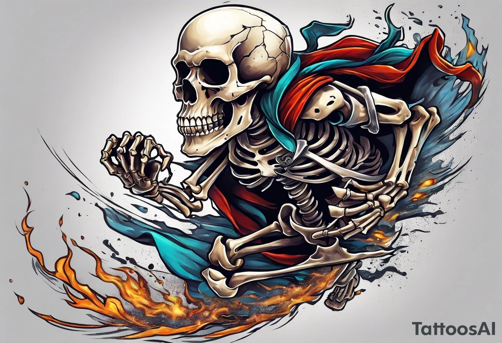 skeleton running from the world tattoo idea