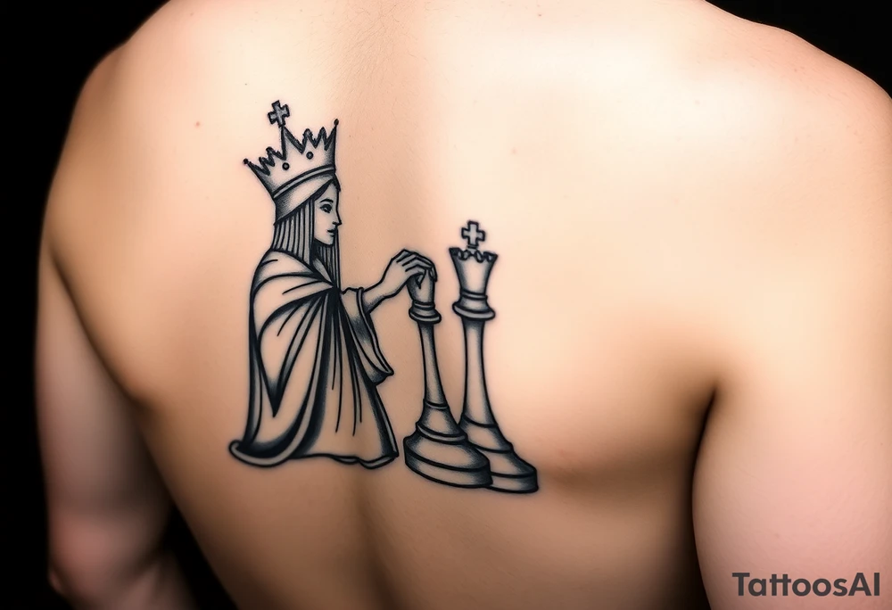 Queen and king chess piece on woman's forearm tattoo idea