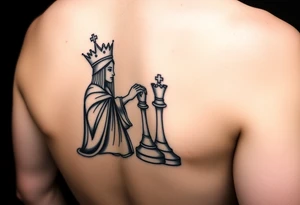 Queen and king chess piece on woman's forearm tattoo idea