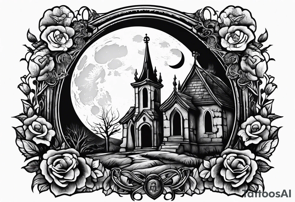 graveyard with moon tattoo idea