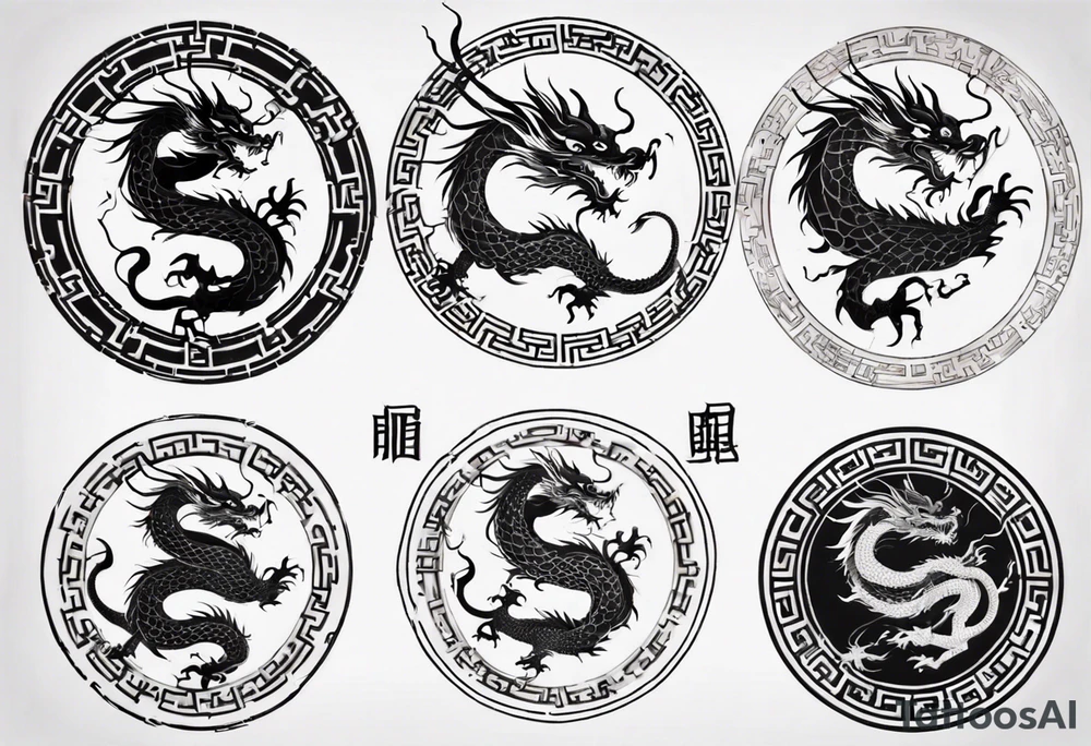 Chinese dragon in a circular shape with "02.03" written on its skin tattoo idea