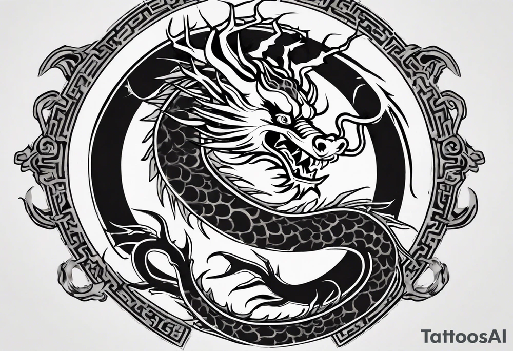 Chinese dragon in a circular shape with "02.03" written on its skin tattoo idea
