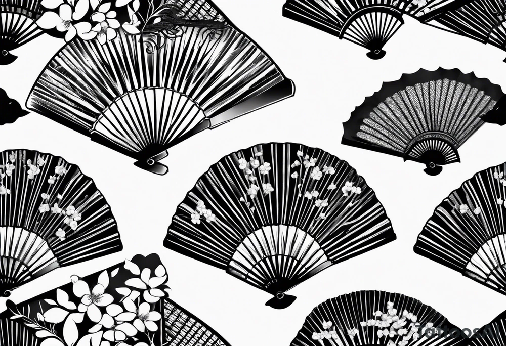 Japanese fan mostly black with basic leaves around it tattoo idea