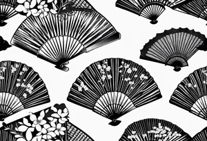 Japanese fan mostly black with basic leaves around it tattoo idea