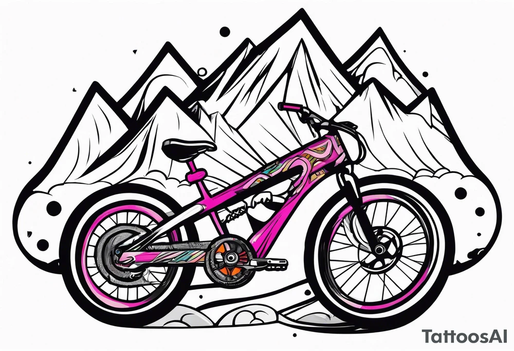 mountain, bike, bull tattoo idea