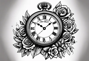 pocket watch with the saying "Time waits for no one..." tattoo idea