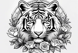 Full arm sleeve with compass and tiger roses tattoo idea