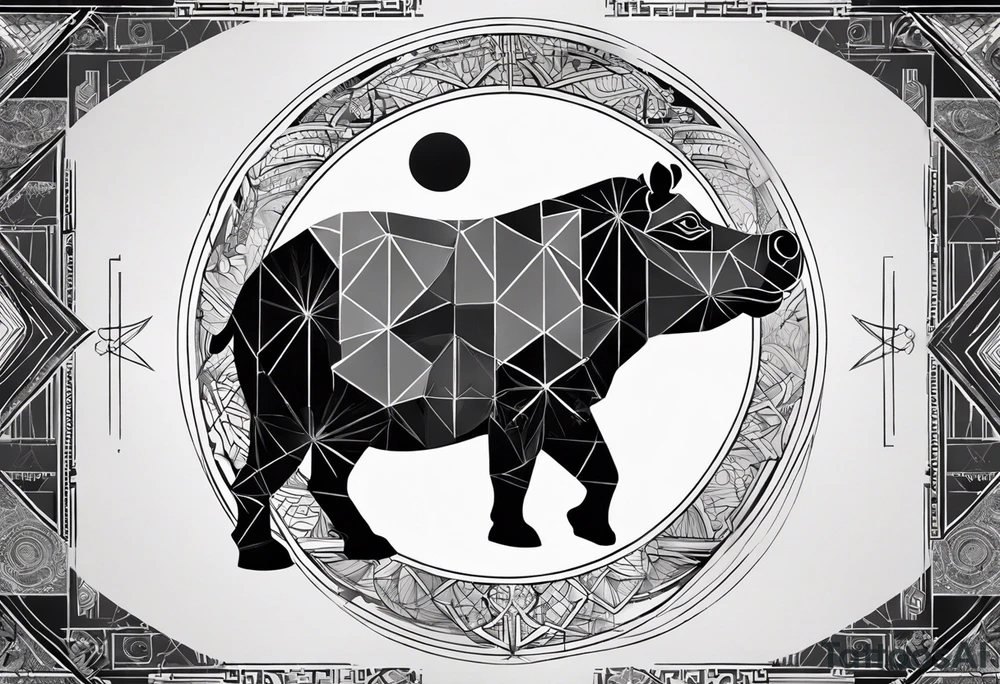 Very asymmetrical, +geometric pattern, with realistic full moon, with hippo at side look, +tribal, +geometric, +inkart , +blackwork, +grey scale, + sketch
with wintersweet flower bud, +inkart touch, +for men, detailed , combined favourite tattoo idea