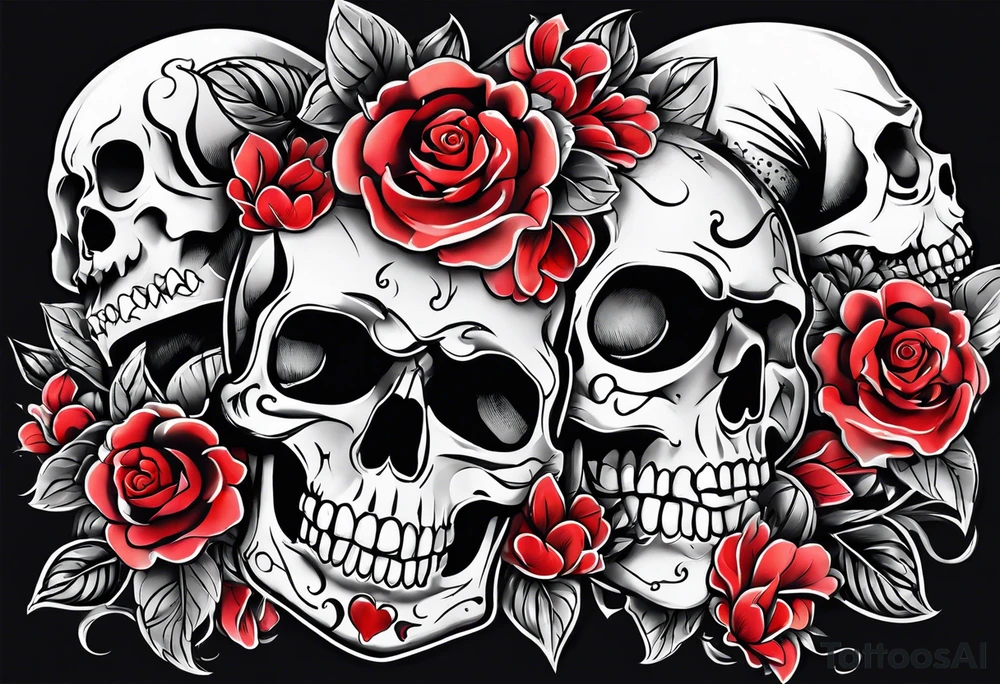 neck tattoo stencil about pain and struggle in new school or polka trash style with flowers and/or skulls tattoo idea