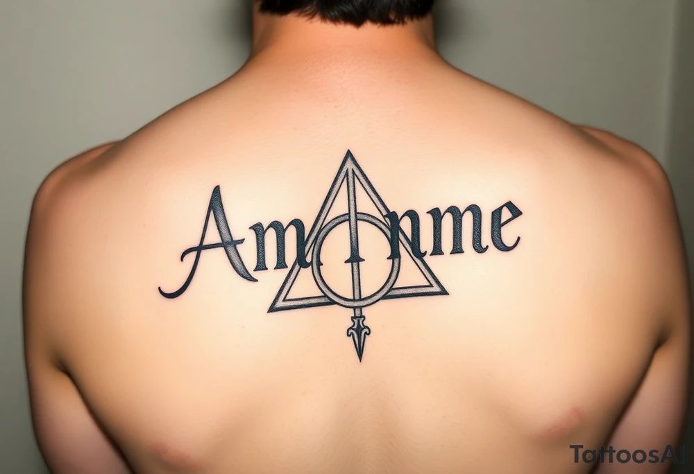 Amanda name with Harry Potter deathly hallows tattoo idea Amanda name with Harry Potter deathly hallows tattoo idea
