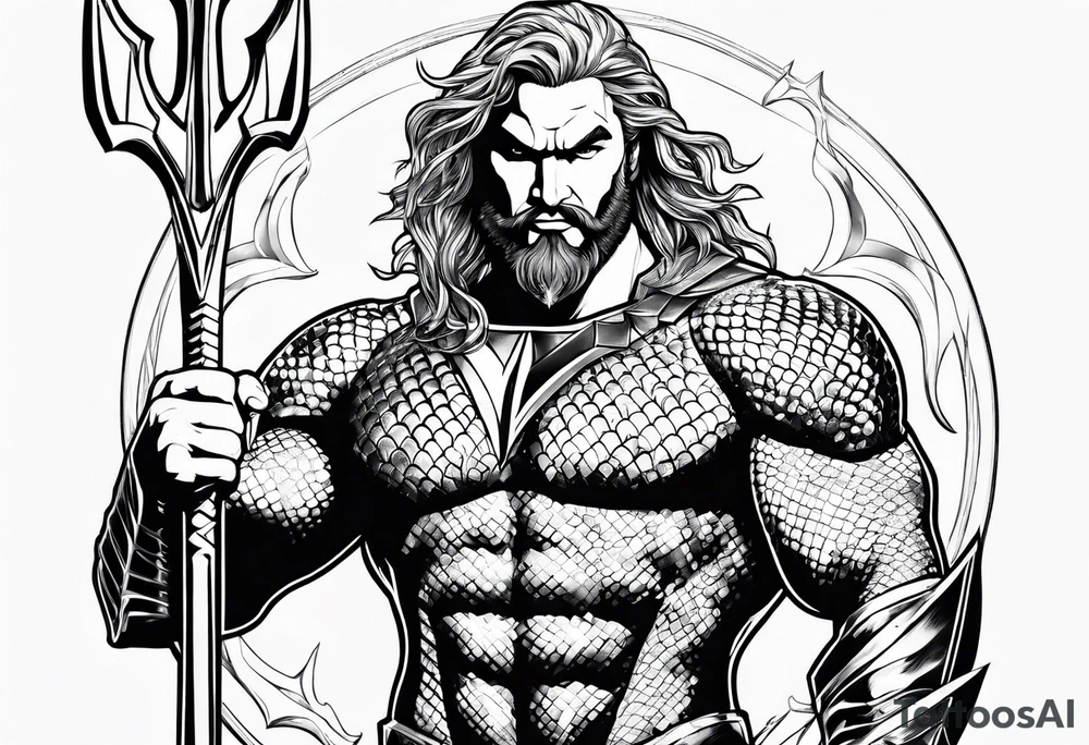 aquaman superhero with trident tattoo idea