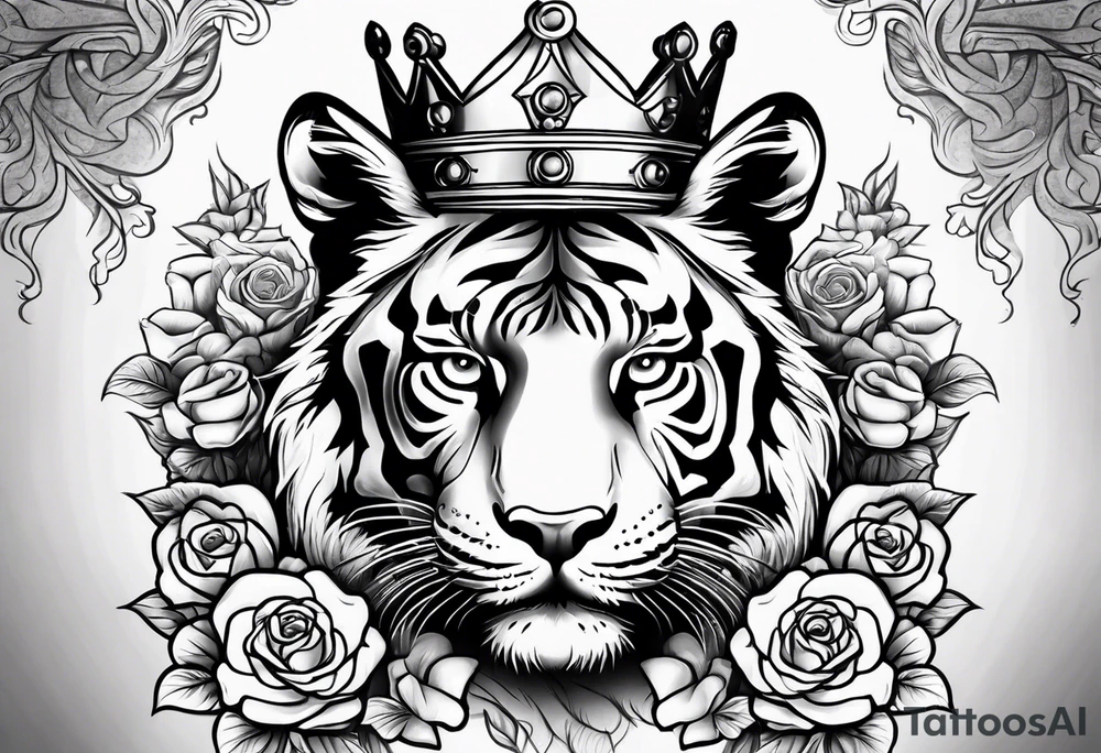 Tiger wearing crown with roses tattoo idea