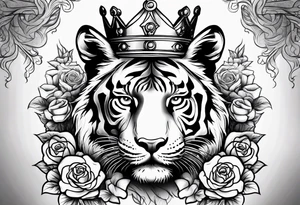 Tiger wearing crown with roses tattoo idea