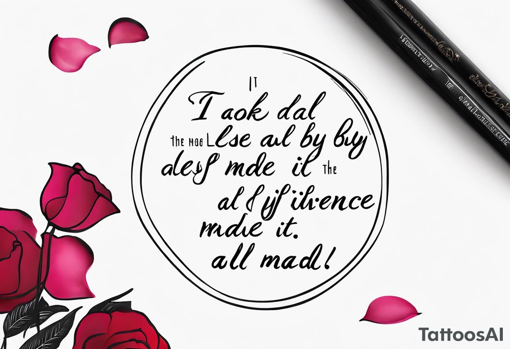 Create a back tattoo with rose petals and the quote “I took the one less traveled by and it had made all the difference” tattoo idea