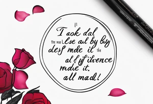 Create a back tattoo with rose petals and the quote “I took the one less traveled by and it had made all the difference” tattoo idea