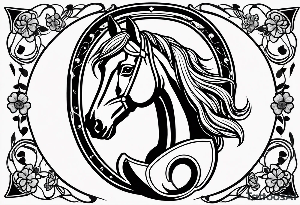 horse shoe with 5 leaf clover inside tattoo idea