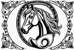 horse shoe with 5 leaf clover inside tattoo idea