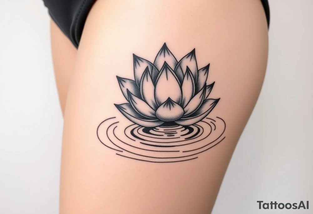 serene lotus flower emerging from sacred waters with ripples tattoo idea