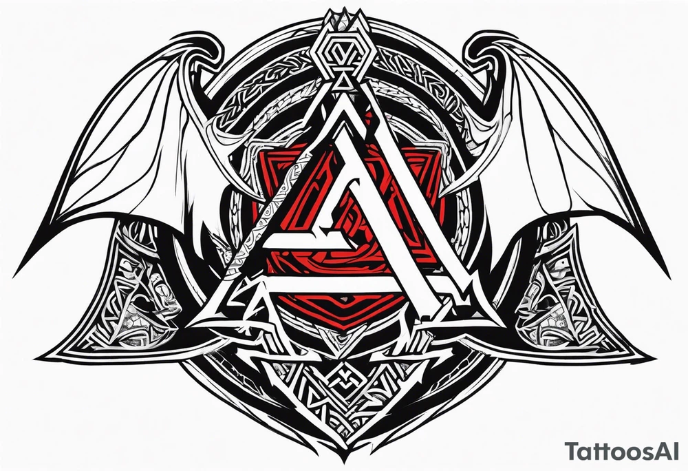 Valhalla sword shield dragon axe Valknut barbed wire chains tribal tattoo idea Valhalla sword shield dragon axe Valknut barbed wire chains tribal tattoo idea