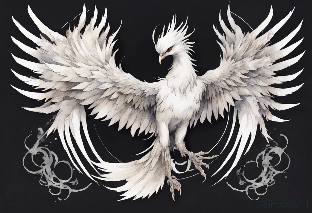a white phoenix wearing iron halo tattoo idea