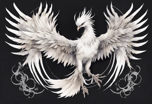 a white phoenix wearing iron halo tattoo idea