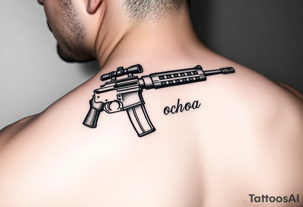 Rifle with the last name ochoa inside of it tattoo idea