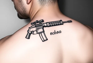 Rifle with the last name ochoa inside of it tattoo idea