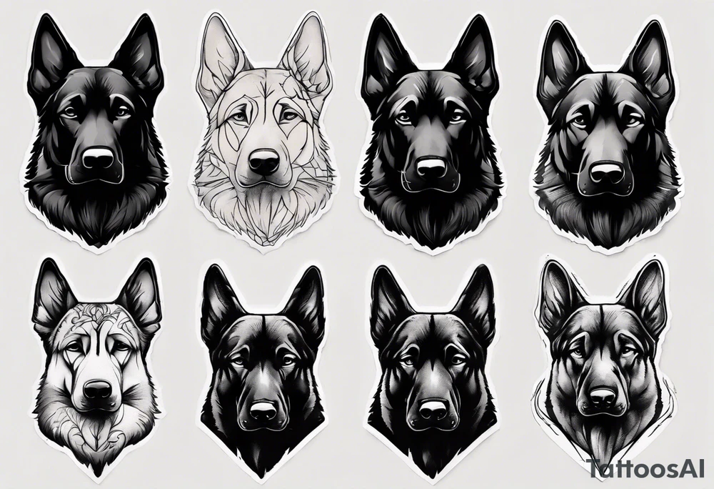 Black German shepherd portrait tattoo idea