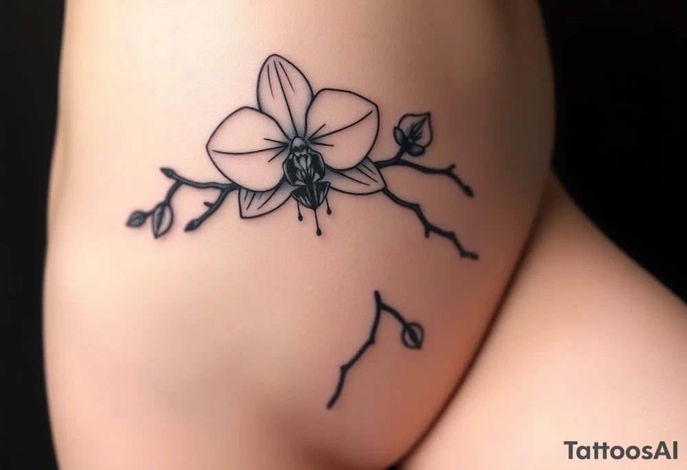 3 delicate fine line orchids realistic with a mix with vagina and branching tattoo idea