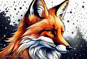 vibrant fox, galaxy, stars tattoo idea